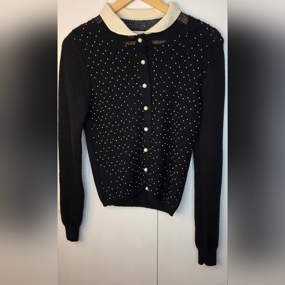 Allanah Hill Beaded wool Sweater With Pearl Buttons and collar. size 12 - Picture 1 of 11